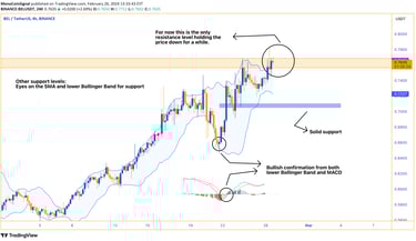 Price analysis of BEL token - Resistance at upper Bollinger Band, MACD indicating bullish sentiment,
