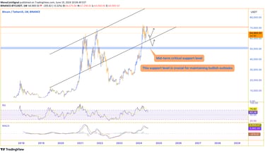 Bitcoin price chart highlighting the critical support level at $52,000, indicating its importance fo