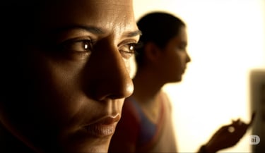 a woman with a cell phone in front of a man