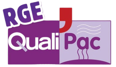 Logo QualiPac RGE représentant une entreprise certifiée pour installation de pompe à chaleur éligible aux aides