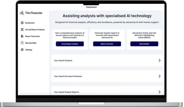 dashboard of the financier web app displayed on a laptop screen