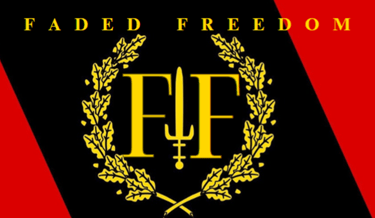 a black and gold logo with a red and black background