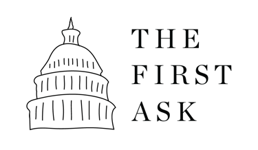 The First Ask logo with elegant serif typography centered on a minimalist black background.