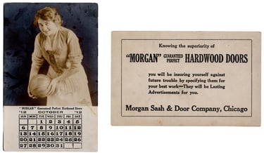 Early Victorian Advertising Trade Card featuring Basketball Morgan Hardwood Doors