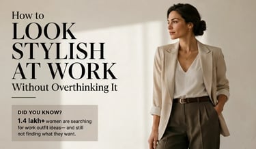 how to look stylish at work without overthinking — woman in smart casual business outfit.