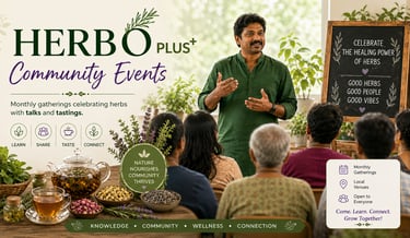 Herbo Plus community event featuring a herbalist leading a wellness talk with tea tasting.