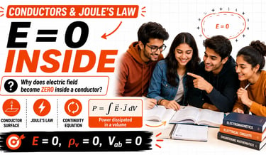 Conductors in electromagnetics explained with electric field properties, Joule’s Law and continuity 