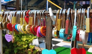 Helen GA - 2 places downtown have displays of heart shaped lovers locks