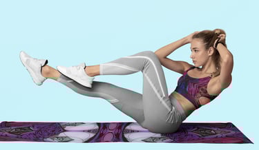 a woman doing a pilateste on a yoga mat