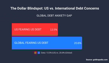 a comparison bar chart showing US Debt Fear at 13.5% for Americans and 20.6% for the World