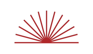 Minimalist red sunburst icon featuring radiating lines forming a semi-circle on a black background.