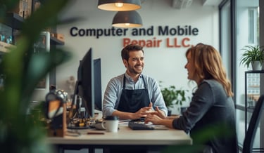 Family‑owned computer and phone repair shop exterior Madison TN