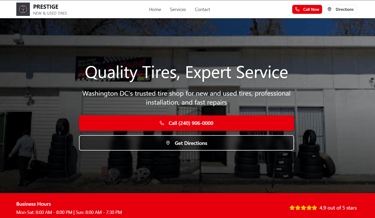 Prestige tires website hero section