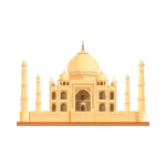 Flat vector illustration of the Taj Mahal monument isolated on a black background.