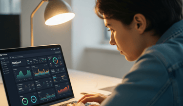 Person working on laptop with Pickaxe dashboard