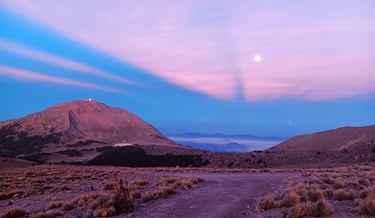 Sunrise and Full Moon at Pico de Orizaba Cara Sur, Puebla, Mexico