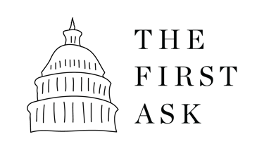 The First Ask logo with elegant serif typography centered on a minimalist black background.