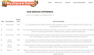 Online Salon Booking System - Our Offerings page