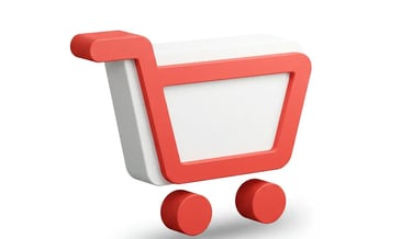 Icono 3D de carrito de compras rojo y blanco, símbolo de e-commerce y conversión en Egremy Digital.