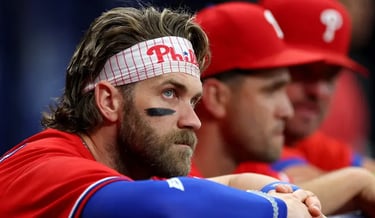 Bryce Harper from the dugout during a regular season game in 2025.  