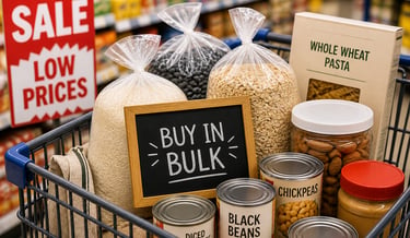 A shopping cart of groceries that are on sale will hekp you save money