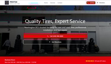 Prestige tires website hero section