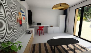 Vue 3D aménagement du studio