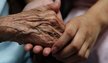 a woman holding an elderly hand