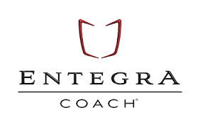 Official Entegra Coach luxury motorhome brand logo with red emblem and black serif typography.