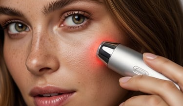 a woman with a red light on her face and a red light on her face