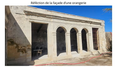 Réfection d'une façade d'orangerie - Restauration Hérault ARNOULD MTDP