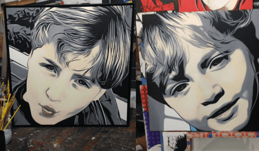 Pintura personalizada em estilo Pop Art com cores vibrantes e temas icônicos, perfeita para decoraçã
