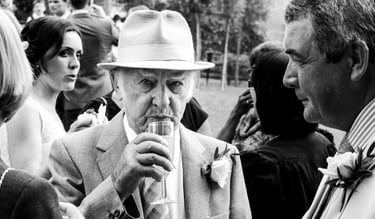 black and white image of wedding guest