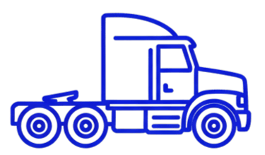 Blue neon outline of a semi-truck cab icon for logistics and freight transportation.