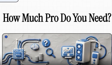 Undatti | claymorphism macbook pro m5 pro, server, data under the text How Much Pro Do You Need.