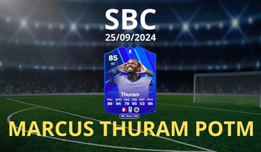 sfondo campo da calcio con la carta di Marcus Thuram POTM di Serie A