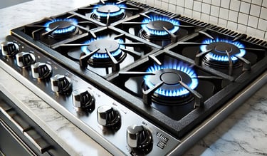 a stove top with a blue flame on it