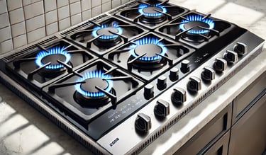 a stove top with a blue flame on it