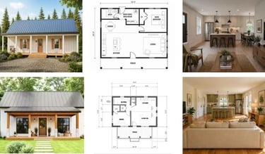 two tiny homes interier, exterier, and floor plans