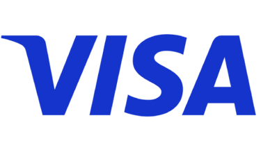 The blue Visa credit card logo isolated on a solid black background.