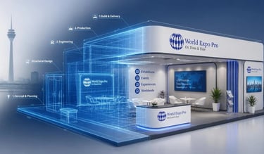World Expo Pro custom exhibition stand design and build process from blueprint to final premium pavilion in Düsseldorf.