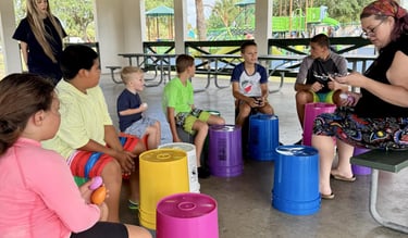 Outdoor big kid bucket, drum class, age range 5 to 10