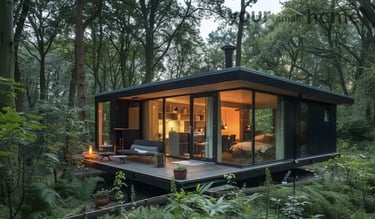 container cabin in the forest