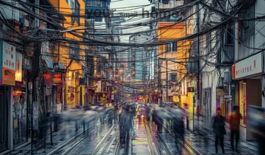 thousands of cables on a busy street