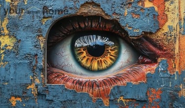 eye peeping through wall