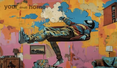 man floating in a room