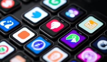Visualize smartphone icons with app logos on their screens.