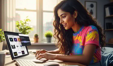 Person choosing AI voice tools on a laptop.