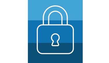  White Padlock icon on blue ombre brand bands representing lock installation—Asheville Locksmith Now residential services