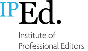 Logo for IPEd, the Institute of Professional Editors, featuring blue and black typography on a white background.